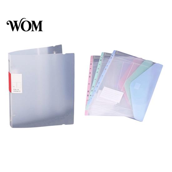File Pockets 11 Hole Expandable Binder Folders for 2/3/4 Ring Document Pouch, Plastic Envelopes Touch Fastener Bag Pocket with Snap Button &