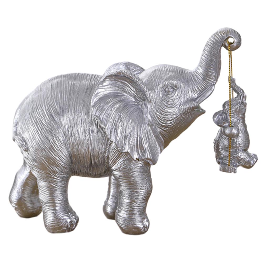 Swing Mother Son Elephant Statue Resin Cute Elephant Figurines Brings Good Luck Swing Elephant Decor for Home Living Room Decor