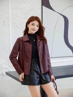 Women's Short PU Leather Jacket - Stylish Korean Fashion, Spring 2026 Petite Plus Size