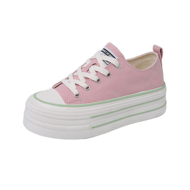 Fashionable Thick-soled Height-increasing Sneakers for Women, Spring/Autumn 2025 New Low-top Canvas Lace-up Casual Women's Shoes