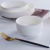 Korean Style White Bone China Vertical Stripe Dish - Shallow & Deep Options