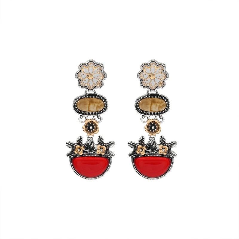 Boho Chic Layered Floral Rhinestone Earrings Women Zinc Alloy Studs Vintage Statement Jewelry Multicolor