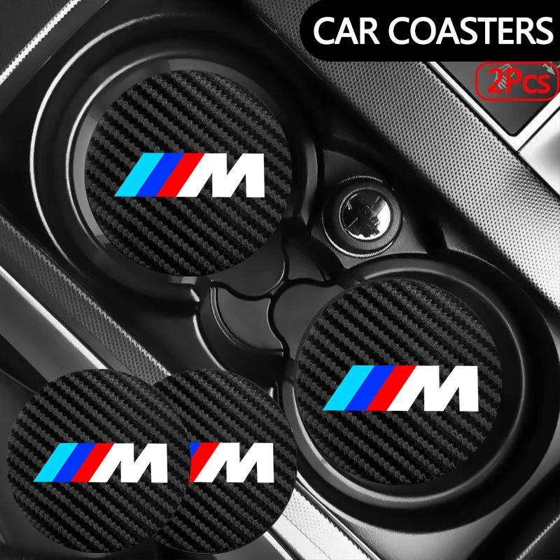 For BMW M 50th Anniversary 3 5 7 series E83 F16 E70 X1 X2 X3 X5 X6 Car Carbon Fibre Water Cup Pad Holder Anti-slip Coasters Mat jbvr38