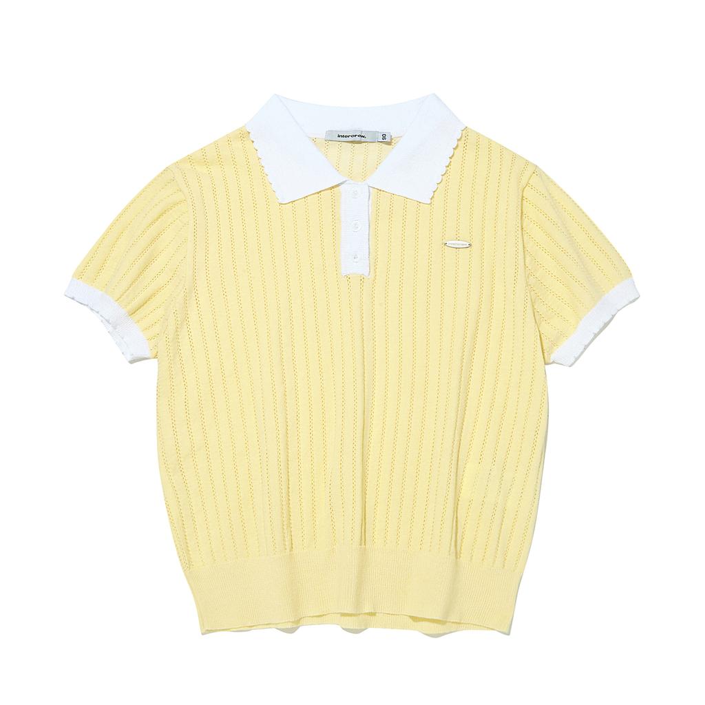 INTERCREW Women'S Collared Cable Punching Sweater Yellow Ita2Wt51Aye
