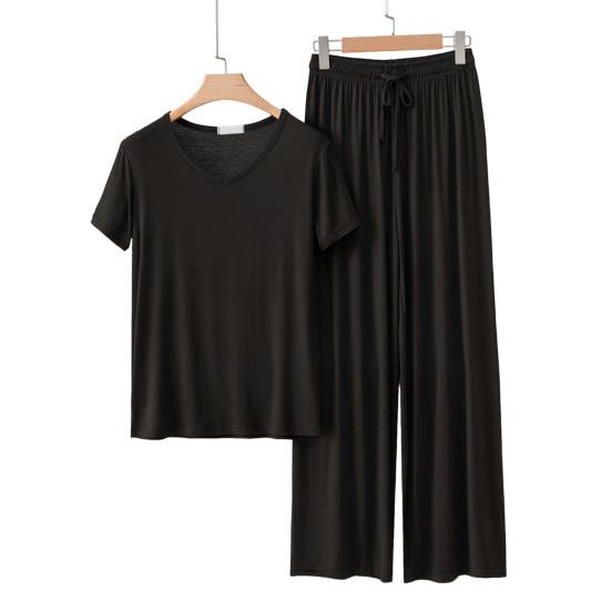 Dámská dvoudílná pyžamová souprava Ležérní topy s výstřihem do V a krátkým rukávem Pulovr Široké kalhoty Letní soupravy na doma
