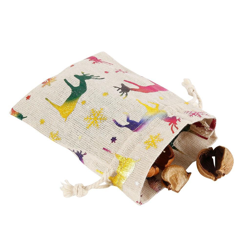 50PCS Christmas Gift Bags Drawstring Reusable Candy Bag Cotton Linen Bag Santa Sacks