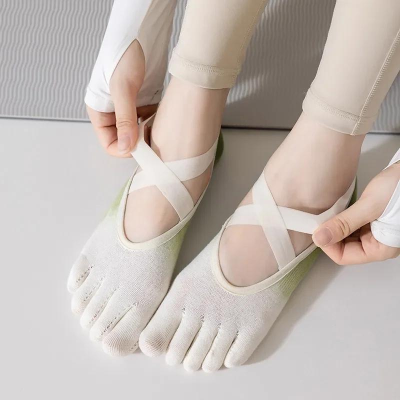 Five-finger Yoga Socks Backless Breathable Bandage Ballet Pilates Socks Women Professional Silicone Non-slip Dance Sports Socks