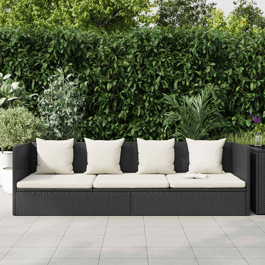 vidaXL Garten-Sofabett mit Kissen Poly Rattan Schwarz
