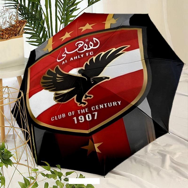 Al Ahly FC Umbrella with Automatic Open/Close & Self-8-Rib Heavy-Duty Umbrella, Compact Travel Umbrella Suitable for Outdoor