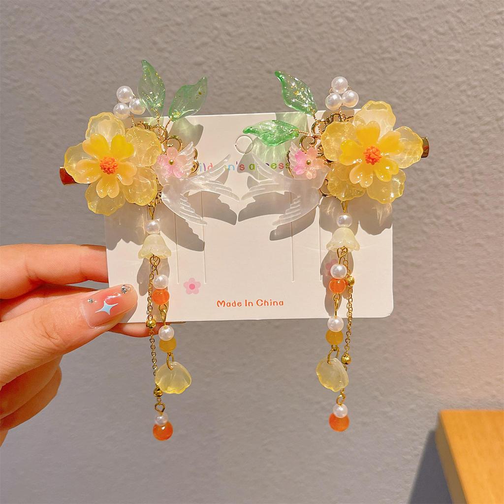 Chinese Style Tassel Hair Accessories for Girls - Hanfu Flower Pendant Headdress & Hair Clips