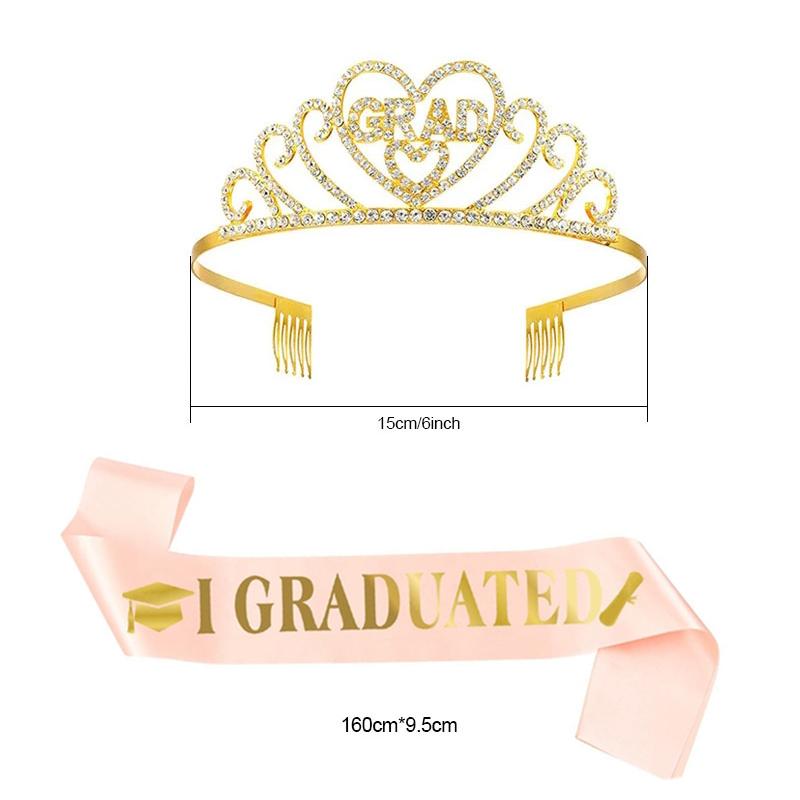 2024 Stupňovaná saténová šerpa Třpytivá korunka pro promoce Party Dekorace Balónky Rekvizity do fotobudky Potřeby pro bakaláře