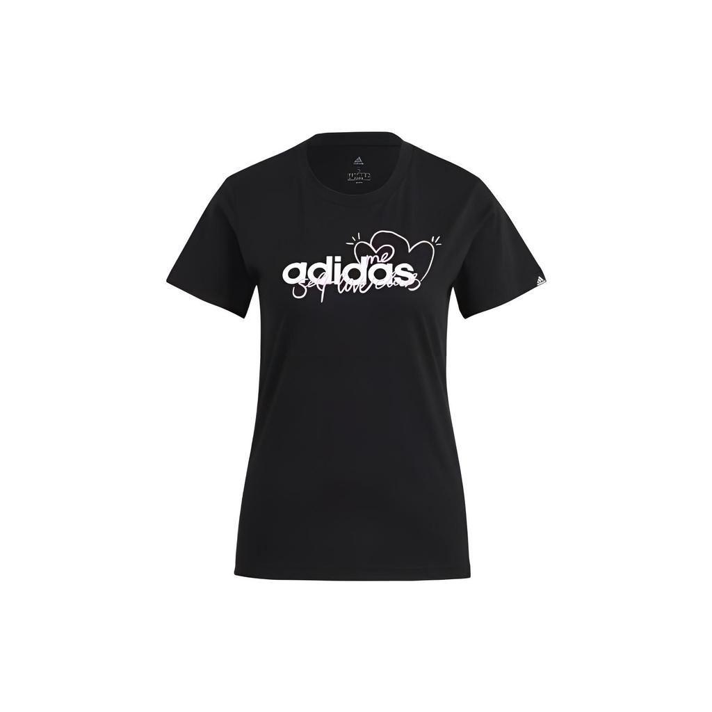 Adidas Heart Logo Letter Print American Vintage Fitness Training Comfortable Trendy Casual Sports Crew Neck Short Sleeve T-Shirt Women Tops GL6844