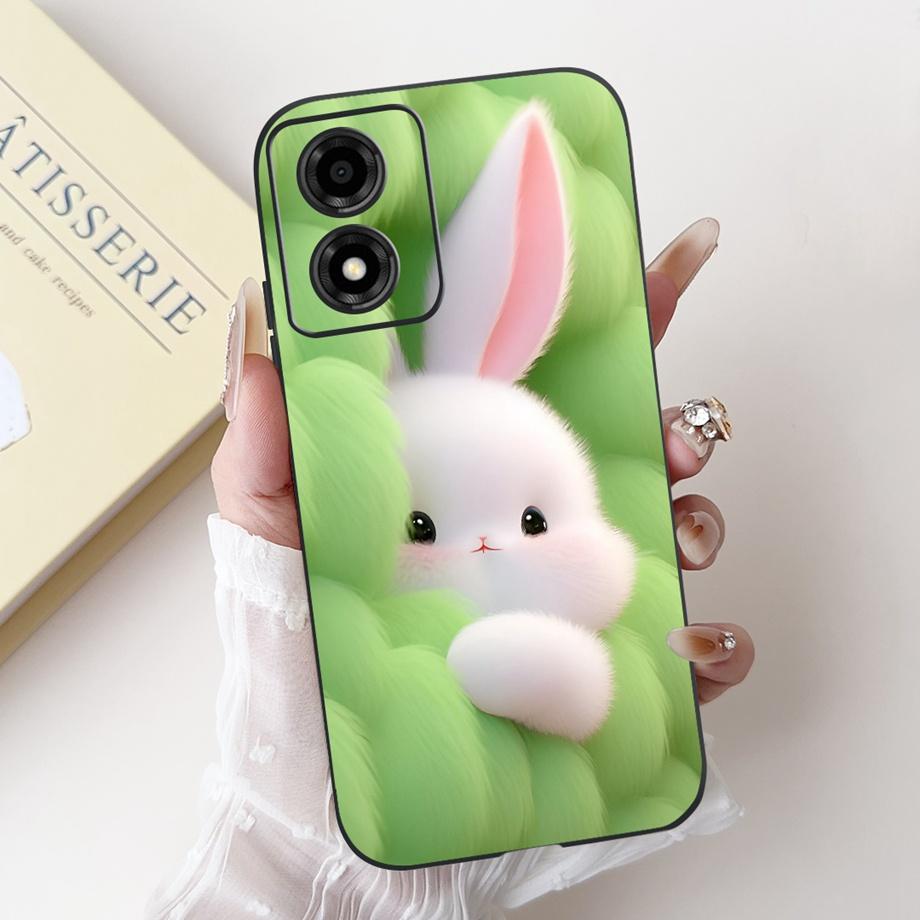 For Motorola Moto E13 4G Phone Case Moto E14 5G Back Cover Soft Matte Silicone Slim Fundas Lovely Panda Rabbit Flower Cartoon