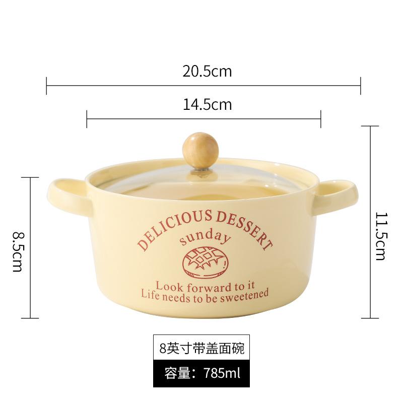 Wind Cute Bear With Cover Instant Noodle Bowl Student Dormitory Soup Bowl Household Binaural Ceramic Noodle Bowl Cute Fun