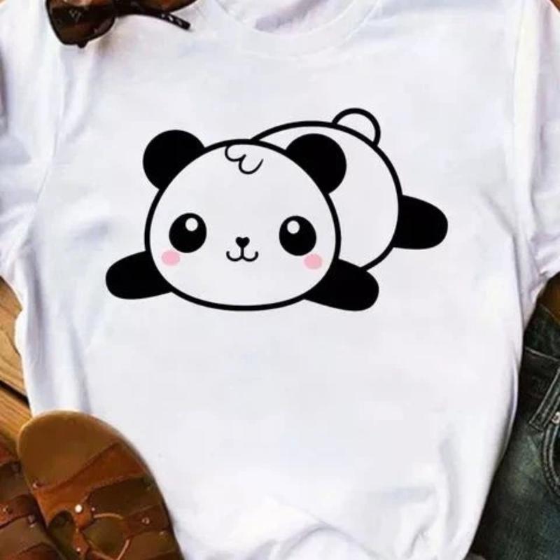 Maycaur Summer Women T Shirt Loose Tops Cute Panda Heart Print Short Sleeve Female Loose Casual T-shirt Ladies Top Tee