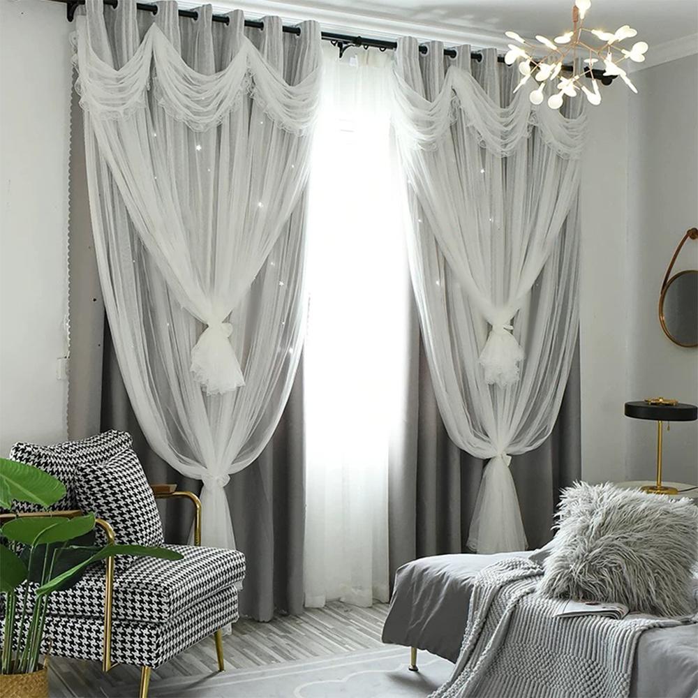 Tenda a Pizzo Stella Principessa Traforata Tre Strati Oscurante Trasparente, Adatta per Camera da Letto e Cameretta Bambini, Antipolvere Blocca Luce