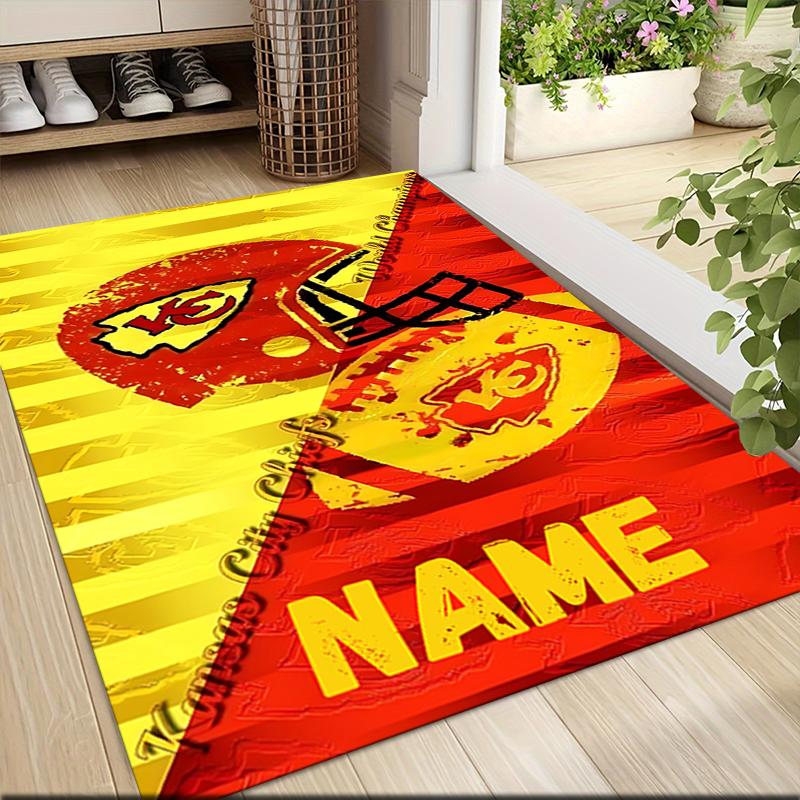 Custom Name Kansas City Chiefs Helmet Carpet Rug Customizable Soft Washable Anti-Slip Home Living Room Sofa Mats Personalized Rug. 0909425