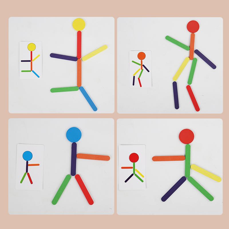 Dzieci Montessori Trening Motoryki Małej Drewniane DIY Dopasowywanie Kształtów Puzzle Zabawki Edukacyjne Dla Dzieci Gra Myślenia z Kolorowymi Patyczkami