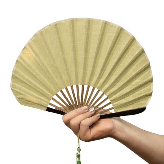 Vintage Baumwoll-Faltfächer Muschelform Bambusrippen Handfächer Tragbarer Sommer-Stofffächer Dekoration Partyzubehör