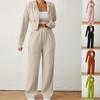 Women's Loose Rib Knit Two Piece Tracksuit Long Sleeve Zip Hoodie Elastic Waist Wide Leg Pants Matching Outfit