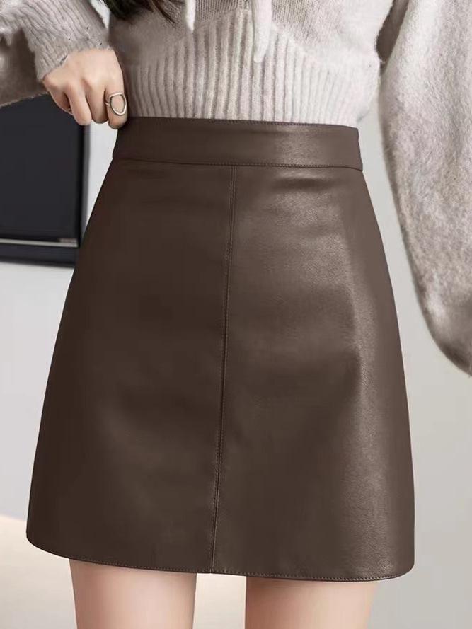 European Style Women's A-Line PU Leather Mini Skirt – Irregular High-Waisted Spring/Autumn Fashion