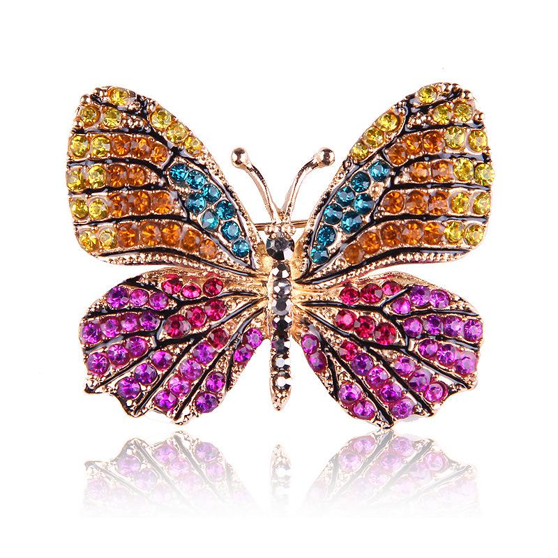 Broche papillon en alliage, strass colorés, tendance et respectueuse de l'environnement, accessoire pour femme