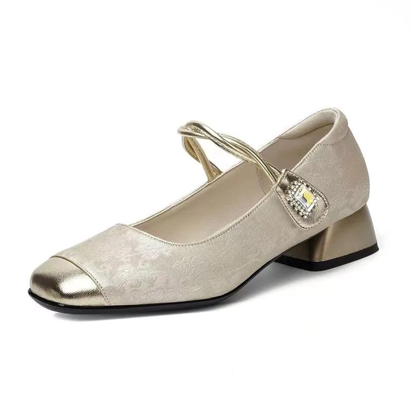 Fashion Fashion Dress Pumps Women 2025 Shoes Female Mary Janes Women's High Heels Mixed Colors Square Toe Crystal Med Heel Shoes Women