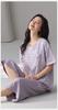 Women's Pure Cotton Pajama Set with Built-in Bra, Short Sleeve Top & 7/8 Pants - Sweet Summer Homewear.