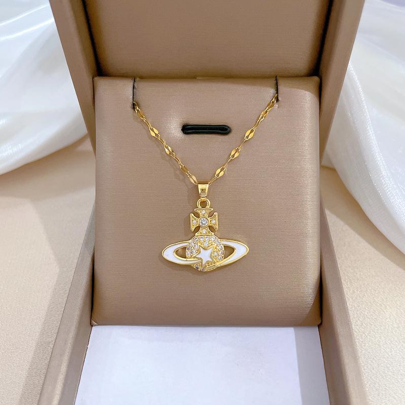 Oil Dripping Planet Ji Light Luxury Temperament Gorgeous Full Diamond Necklace Female Versatile Clavicle Chain Titanium Steel Chain