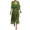 2026 European Women's Lace-up Batwing Sleeve Long Dress, Plus Size, Solid Color, Irregular Hem