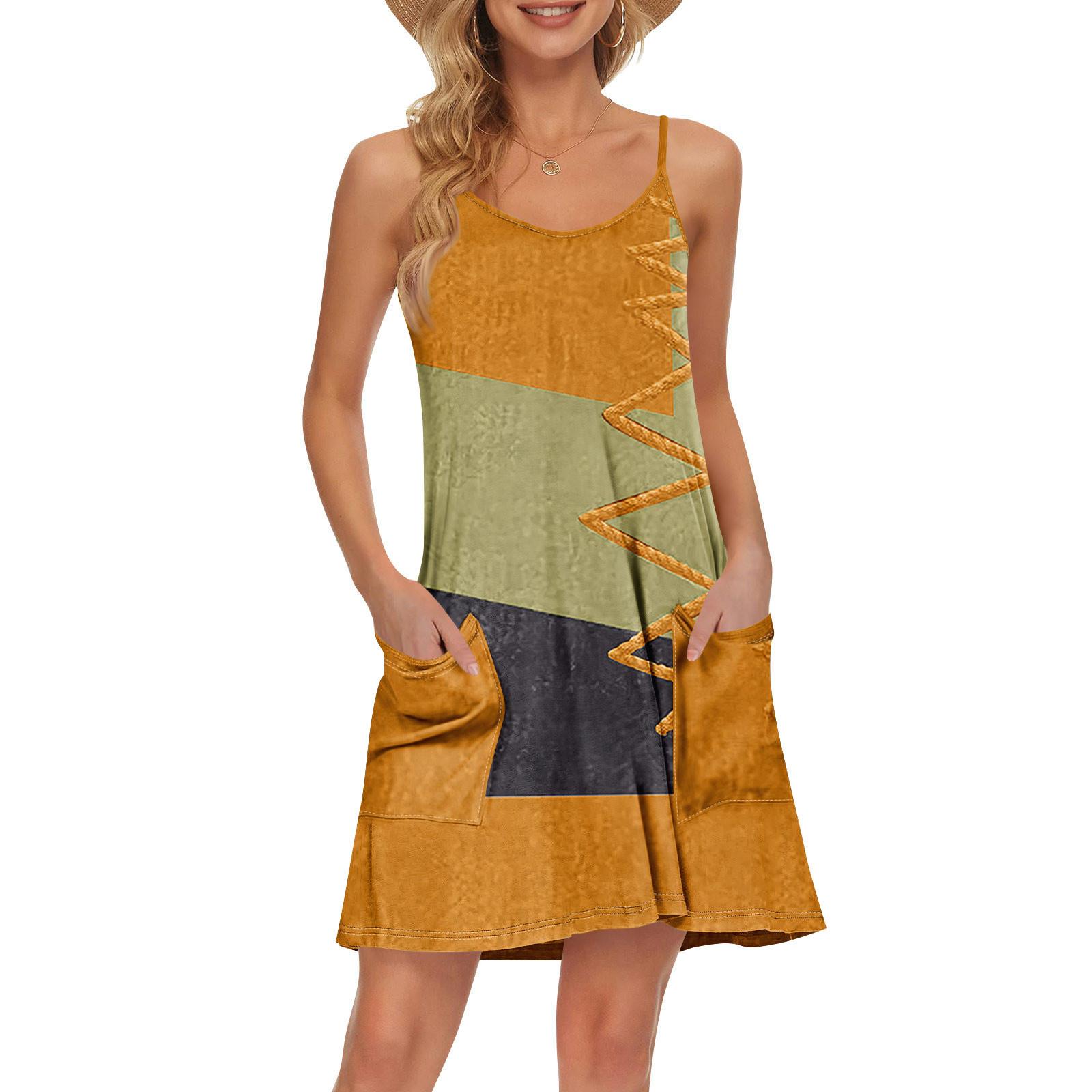 

Женский летний повседневный сарафан на бретелях с карманами, короткие пляжные платья-майки для отпуска XXXL оранжевый