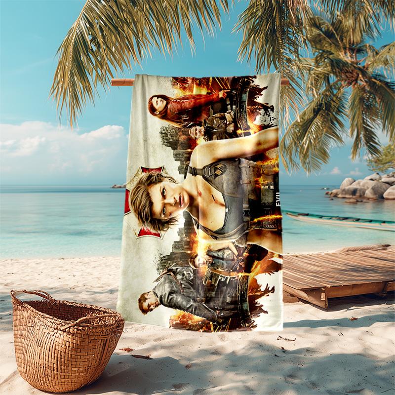 Resident Evil game, Umbrella Corporation, soft beach towel, outdoor camping vacation swimming beach towel, outdoor absorbent bath towel, Q10