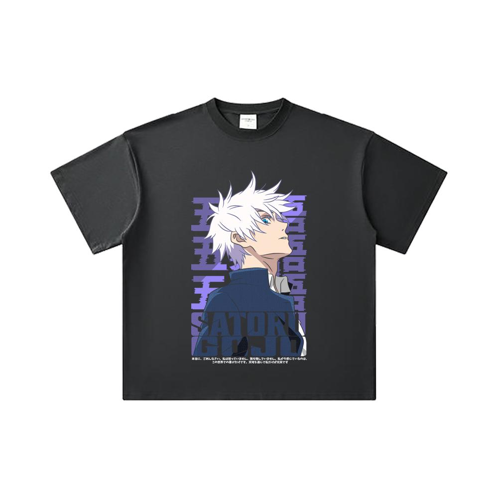 260 GSM Double Yarn 32 Count 100% Cotton Jujutsu Kaisen V28 Gojo Print Unisex Heavy Cotton T Shirt
