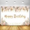 Bohomian Flowers Pampas Grass Backdrop Baby Shower Birthday Wall Decor Pink Floral Princess Photozone Photography Background