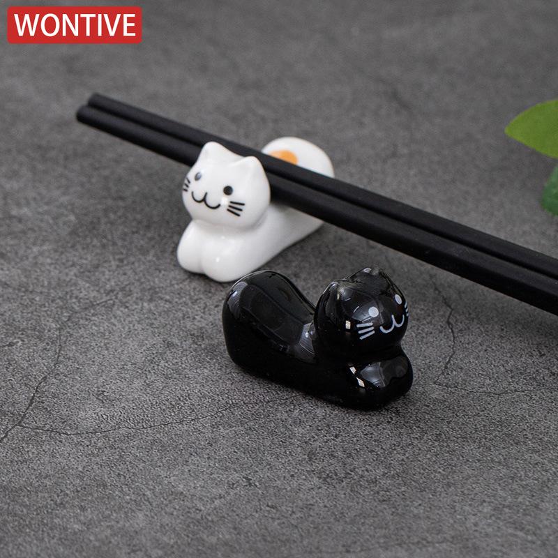 Cute Cartoon Dog Cat Ceramic Chopsticks Holder Chopstick Holder Stand Practical Fashion Chinese Kitchen Tableware Utensil