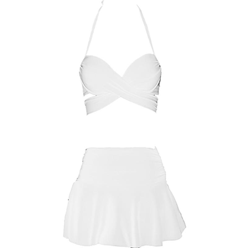 

Ainiferi bikini steel tray gathering chest high waist skirt bikini three-piece set split hot spring women M белый