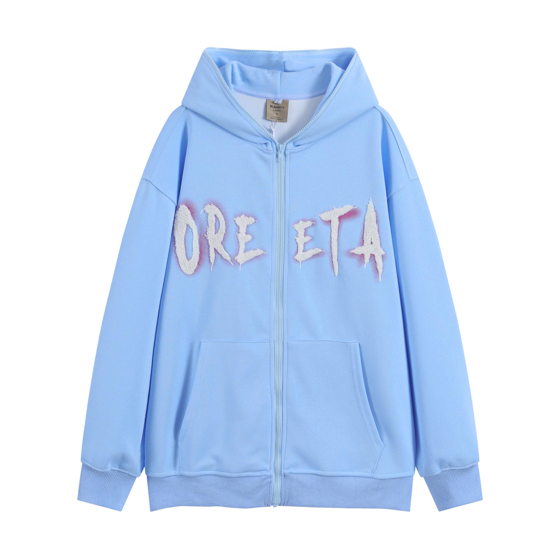 

OREETA Осенне-зимняя преппи толстовка на молнии - Унисекс оверсайз однотонный свитшот M синий