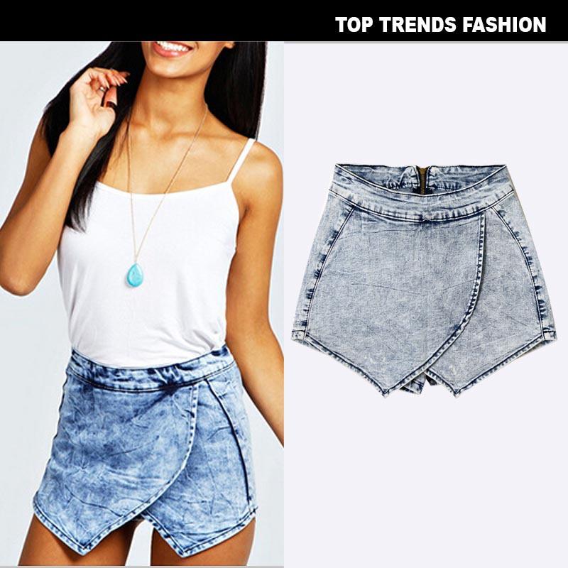 FGHJ Big-name Cross-layered Irregular Casual Joker Denim Shorts and Skirts