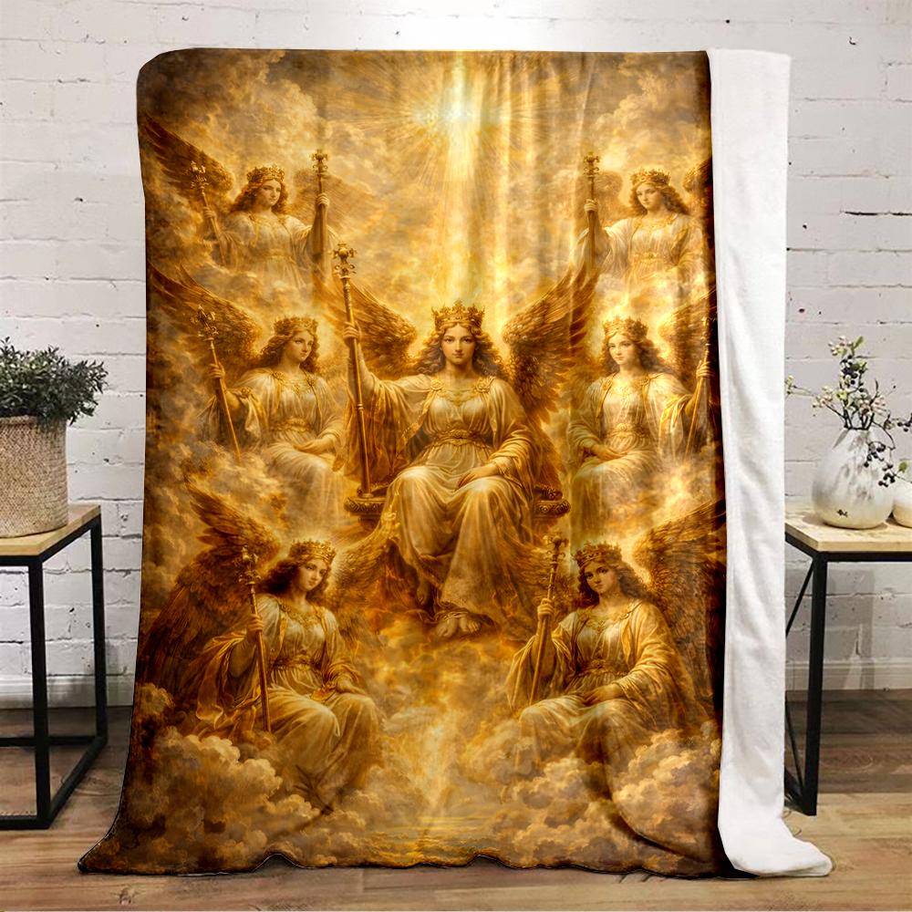 Heavenly Angels in Golden Light BlanketFlannel blanket for bedroom, living room, sofa, and nap