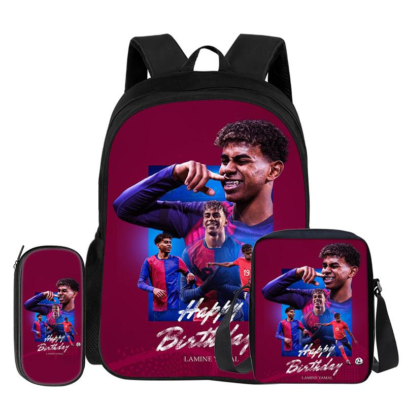 Leer, Reizen School Schoudertas, Etui, Sport Rugzak L-Lamin Yamal Kinderen 3-delige Set Rugzak Voetbalster Rugzak Cadeau black