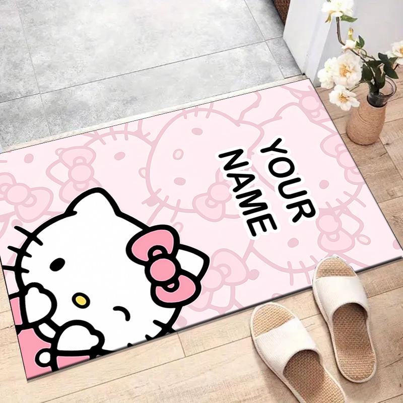 Custom HelloKitty Mat Personalized Name, Polyester Washable Indoor Entryway Rug, Gift for Christmas, Easter, Thanksgiving Day