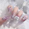 24 Pcs Long Press On Nails With Diamond Pearl Glitter Design Reusable Acrylic Artificial Nail Tips Set