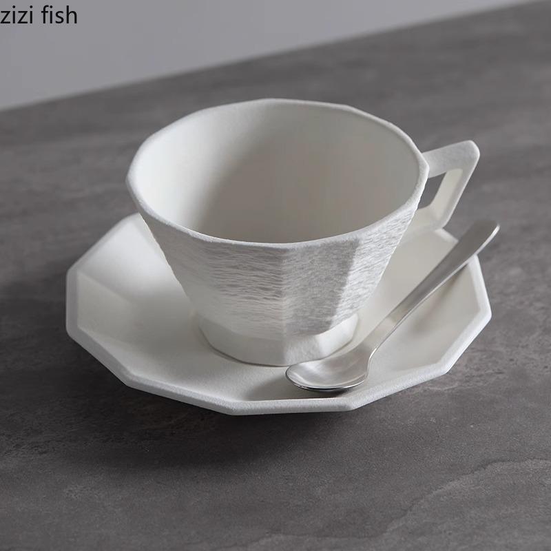 Simplicity Stone Patterned Ceramic Mug and Dish Set Creative Office Latte Coffee Mug Milk Mug Household Water Cup Tea Cup