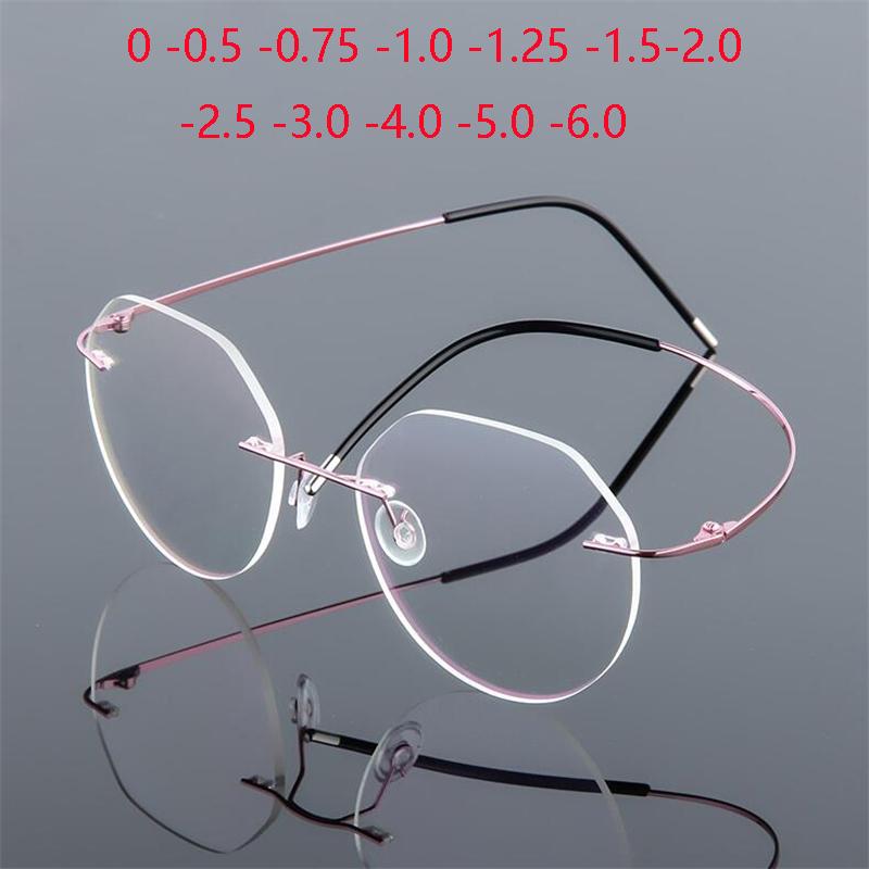Foldable Leg Geometric Myopia Glasses Metal No-Rim 1.61 index Anti-blue Light Rx Spectacles 0 -0.5 -0.75 To -6