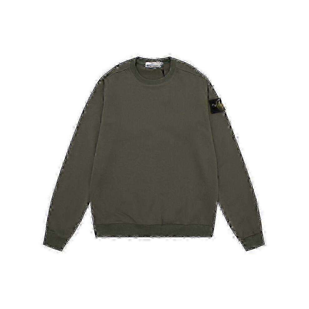 (L,Wu Lan 604)Classic Stone Correct Version Solid Color Round Neck Badge Long Sleeve Men And Women Same Style Sweatershirt Island Couple