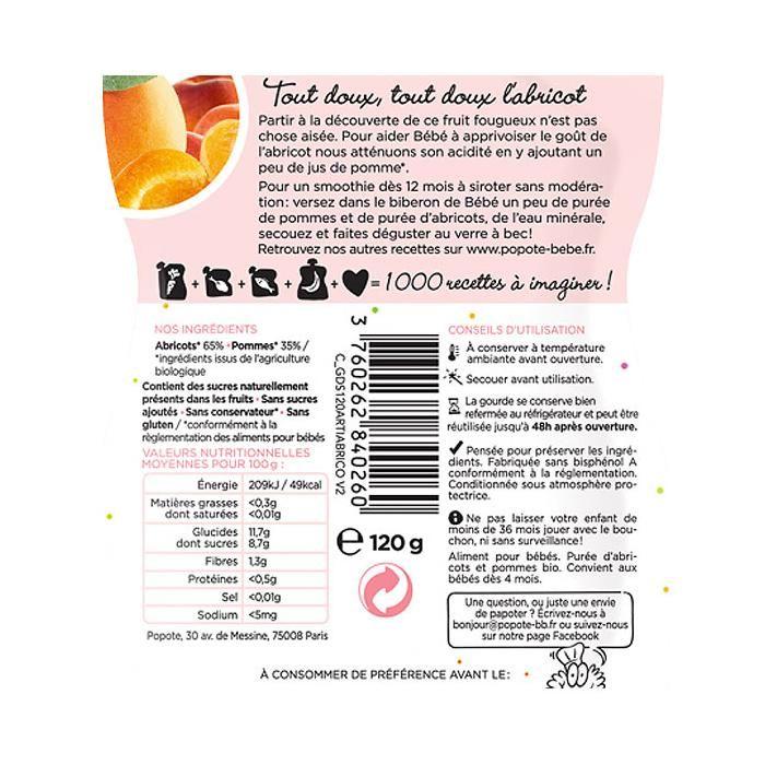 Popote Les Fruits Gourde Abricot +4m Bio 120g