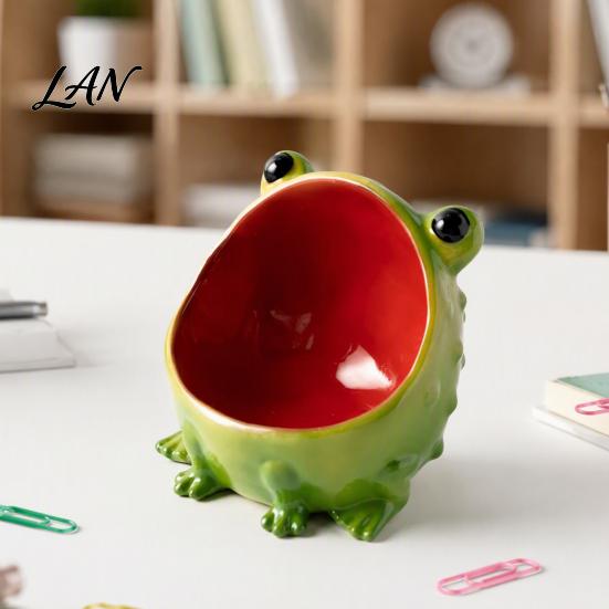 Decorative Resin Statue Cute Big Mouth Frog Ceramic Candy Dish & Key Bowl for Entryway Table, Frogs Bedside Table Organizer Bowl, Figurine Jewelry