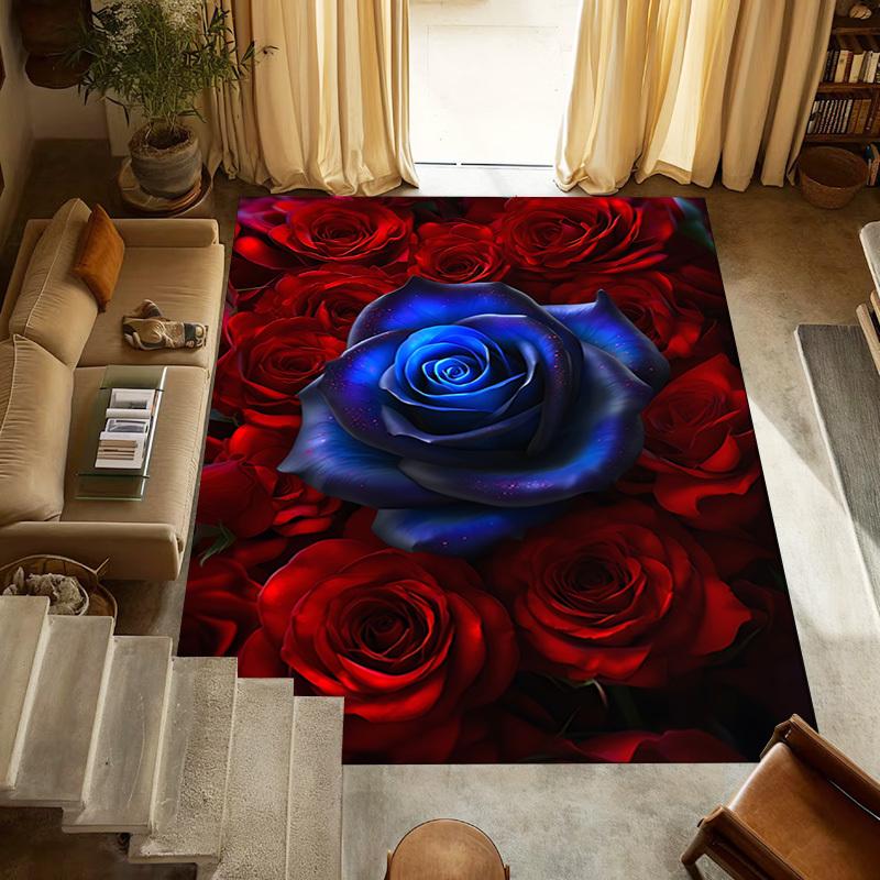 1pc Blue Rose Red Roses Themed Rug for Home Decor, Non-slip Office Carpet, Chair mat, Outdoor Mat, Christmas and Halloween gifts-0731126