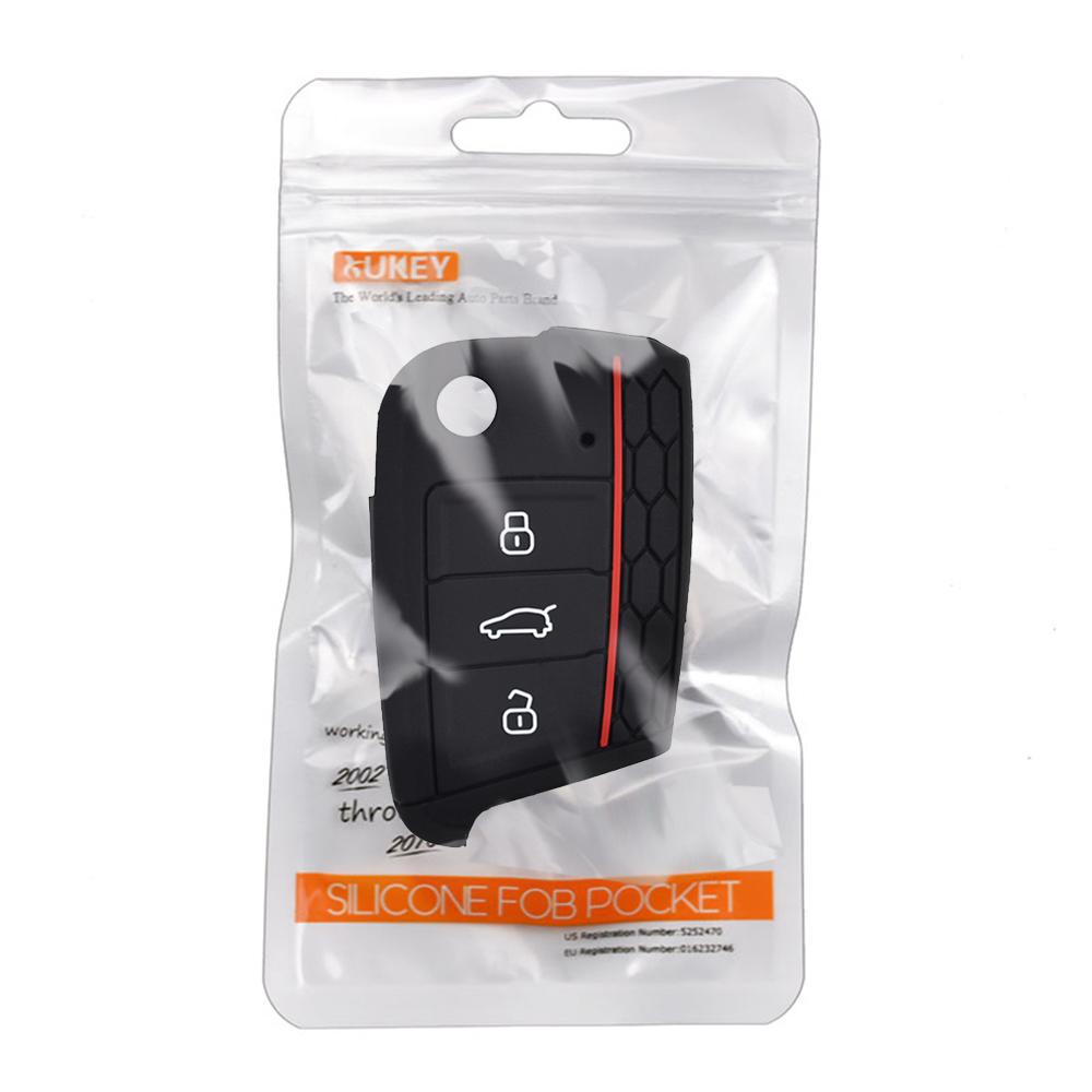 Silikon Bilnyckelfodral För VW Volkswagen Nya Polo Golf 7 mk7 Tiguan SKODA Octavia A7 Kodiaq Karoq SEAT Ateca Leon 3 Knappar