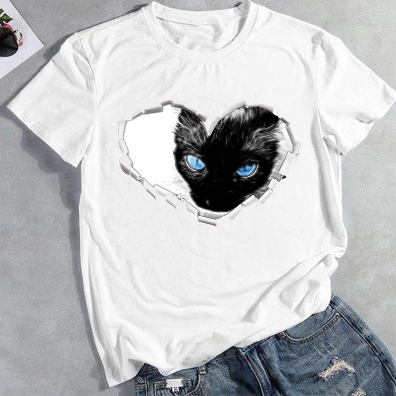 European sizes Lady Female Print Tee Summer Fashion 3D Cat Lovely Trend Graphic T-shirt Clothing Casual  Women Top Tshirt Short Sleeve